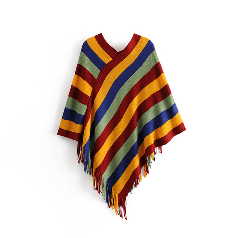 Bufanda de viaje acogedora para invierno con diseño de rayas tibetanas de Buddha Stones, chal con borlas