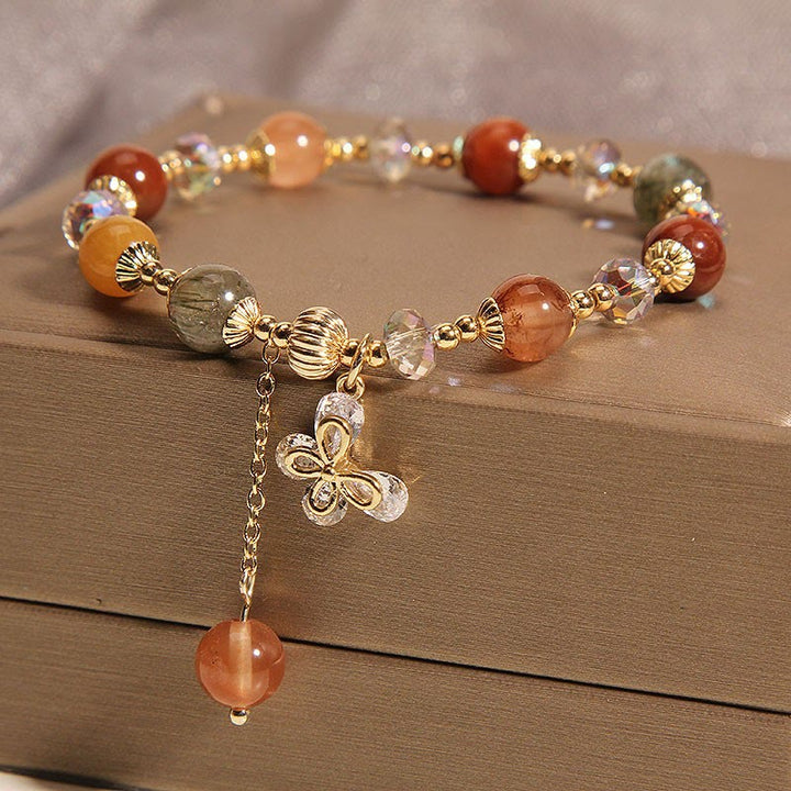 Pulsera con dije de mariposa de Cuarzo rutilado, cristal de arco iris, Fu Lu Shou Natural, Buddha Stones