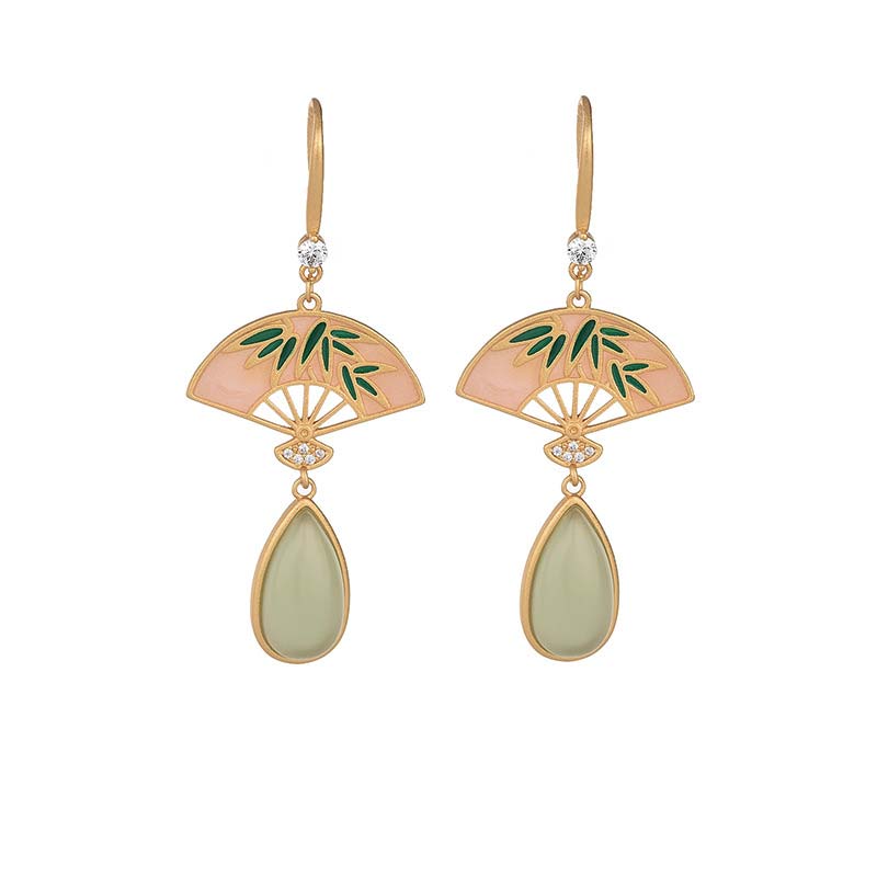 Pendientes colgantes de la suerte con diseño de abanico de aventurina verde natural con Buddha Stones