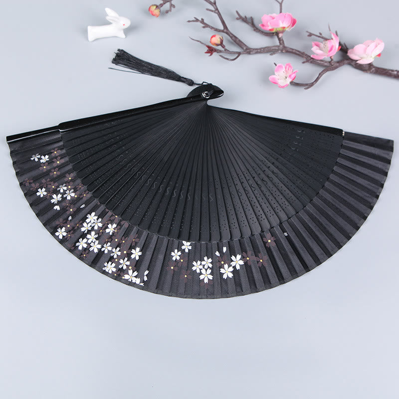 Abanico plegable de bambú de seda de mano con Buddha Stones , flor de cerezo, Sakura y Camelia, 21cm