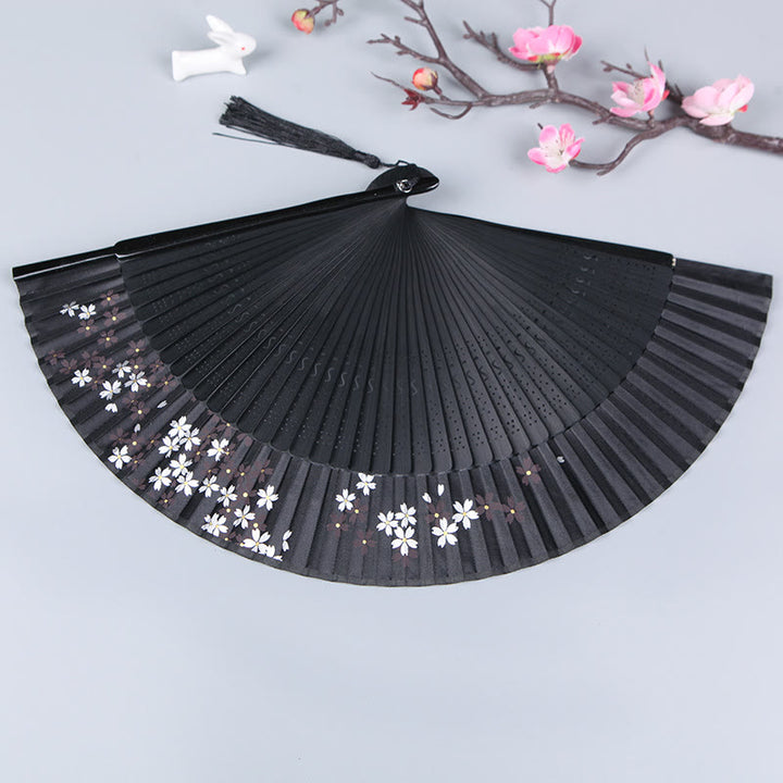 Abanico plegable de bambú de seda de mano con Buddha Stones , flor de cerezo, Sakura y Camelia, 21cm