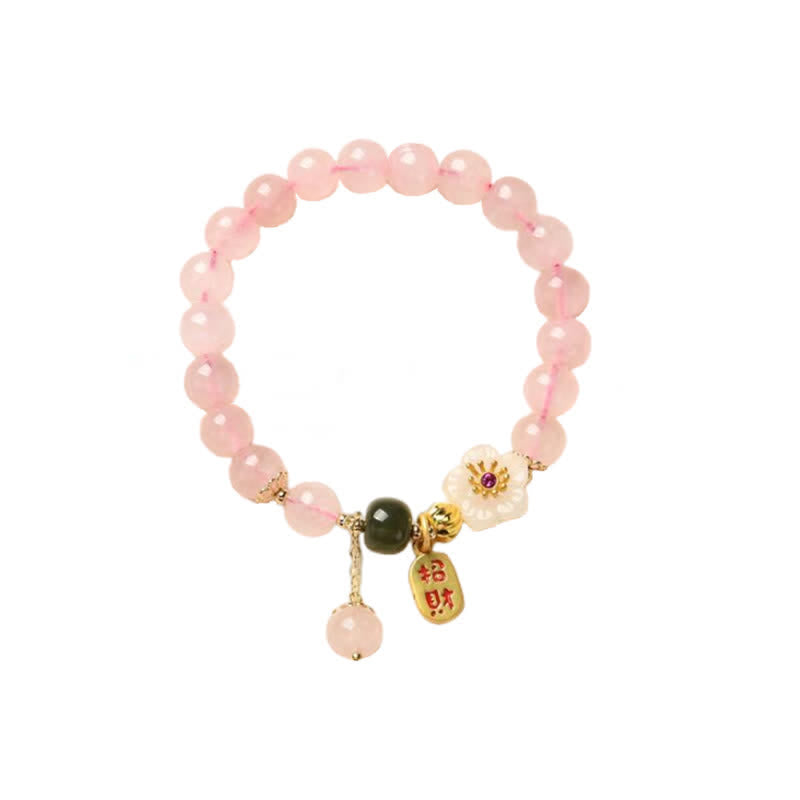 Pulsera de amor cálida con flor de jade de cristal rosa natural con Buddha Stones