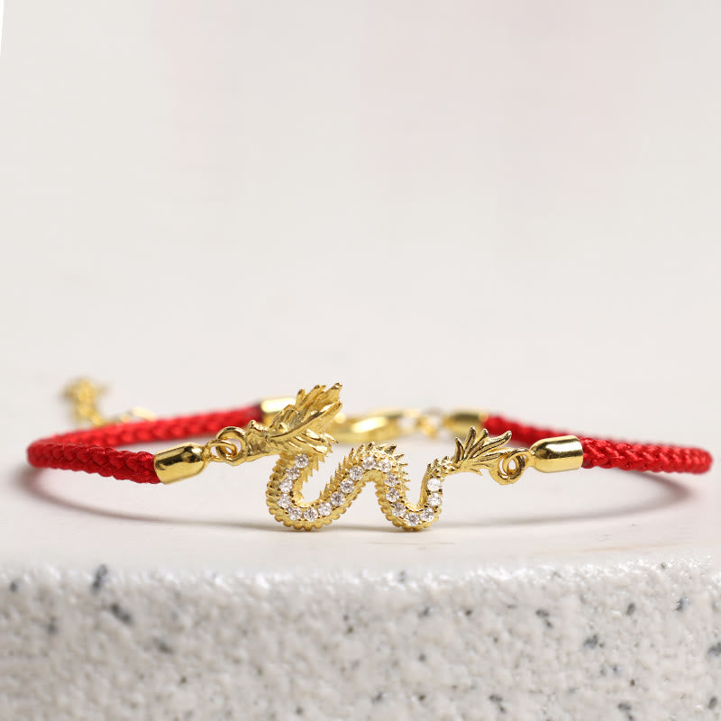 Pulsera de cadena de cuerda roja de la suerte del dragón dorado del Año del Dragón de Plata de Ley 925 con Buddha Stones