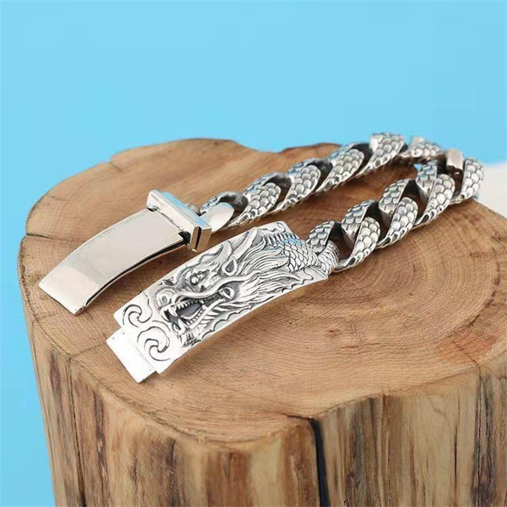 Pulsera de protección grabada con patrón de escala de dragón retro de Buddha Stones