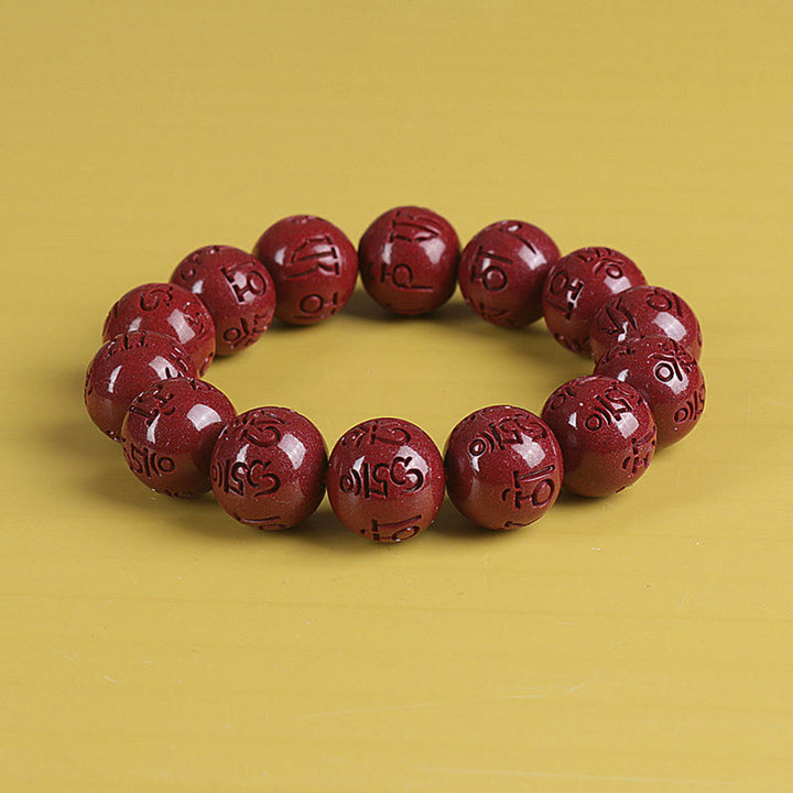 Pulsera de cuentas de cinabrio PiXiu doble Natural Om Mani Padme Hum riqueza y suerte