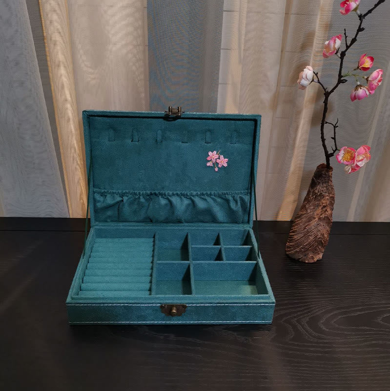 Caja organizadora de joyería con Buddha Stones , flores y libélula, caja de almacenamiento de joyería de una sola capa, caja de franela
