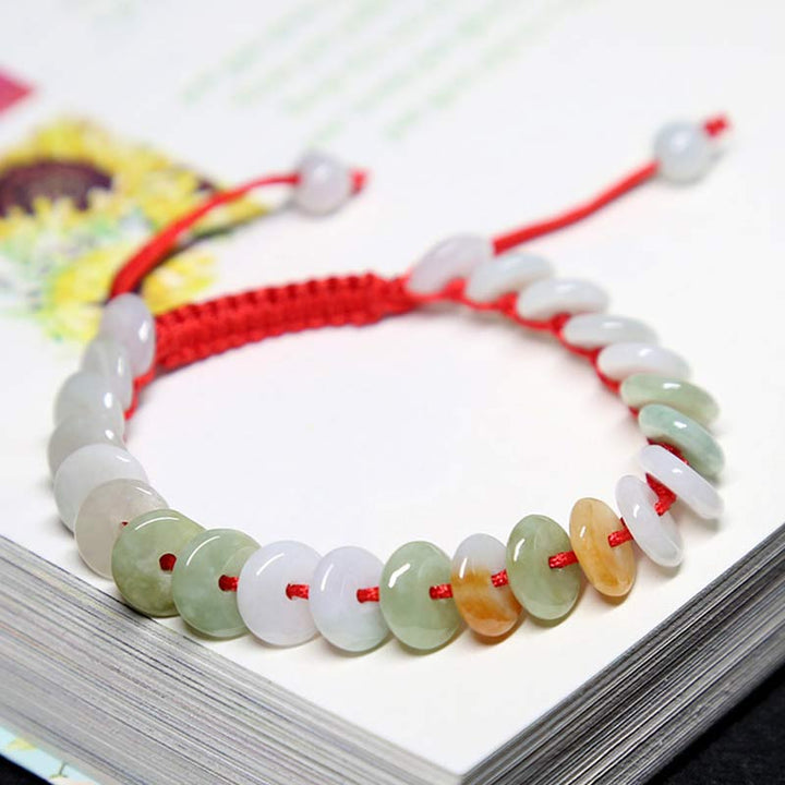 Pulsera de tejido de hilo rojo de la suerte de jade redondo con Buddha Stones
