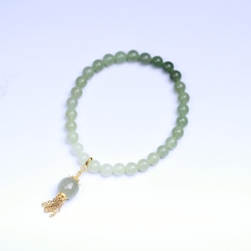 Pulsera con dijes de riqueza con cuentas de jade hetiano de plata de ley 925