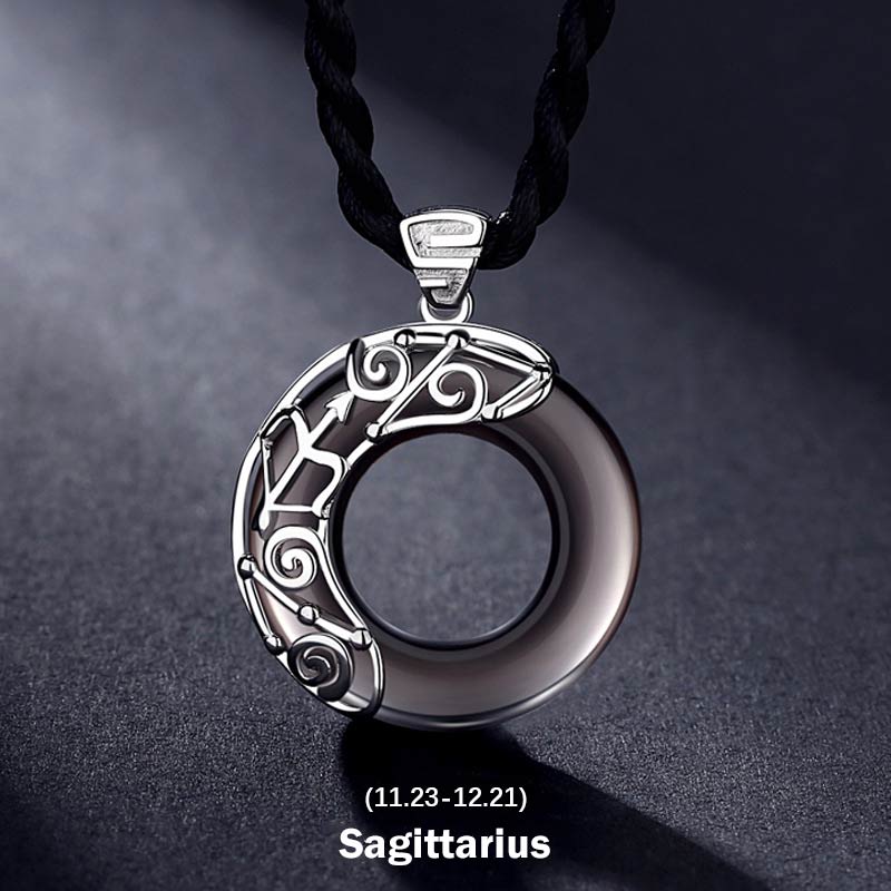 Collar con colgante redondo de bendición de obsidiana de hielo, 12 constelaciones del zodíaco , Buddha Stones - Sagitario - Soga - image 17
