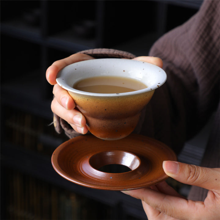 Taza de café de cerámica con diseño de planeta de Buddha Stones, taza de café y té de cerámica rugosa con platillo