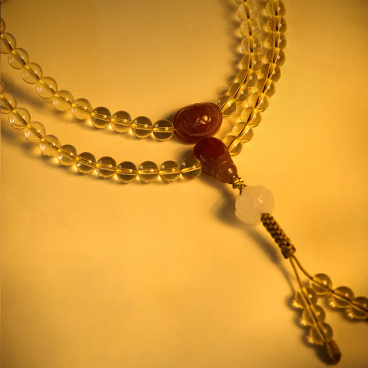 108 cuentas Mala de plata de ley 925, citrino Natural, ágata roja, Jade blanco, pulsera con dijes de prosperidad