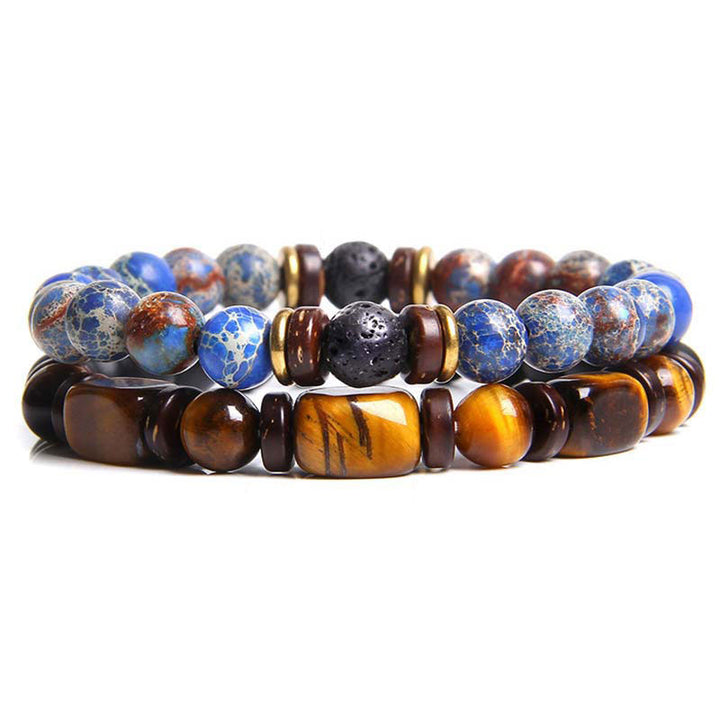 Buddha Stones 2 pulseras de cuentas de ojo de tigre de piedra emperador de cristal curativo