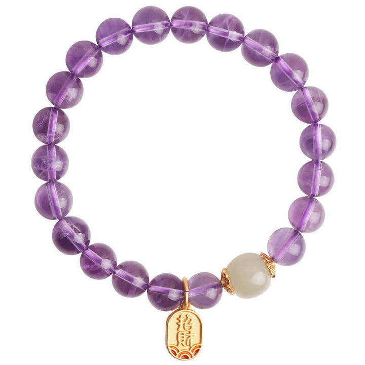 Pulsera con dijes curativos de jade hetiano de cristal de amatista natural con Buddha Stones