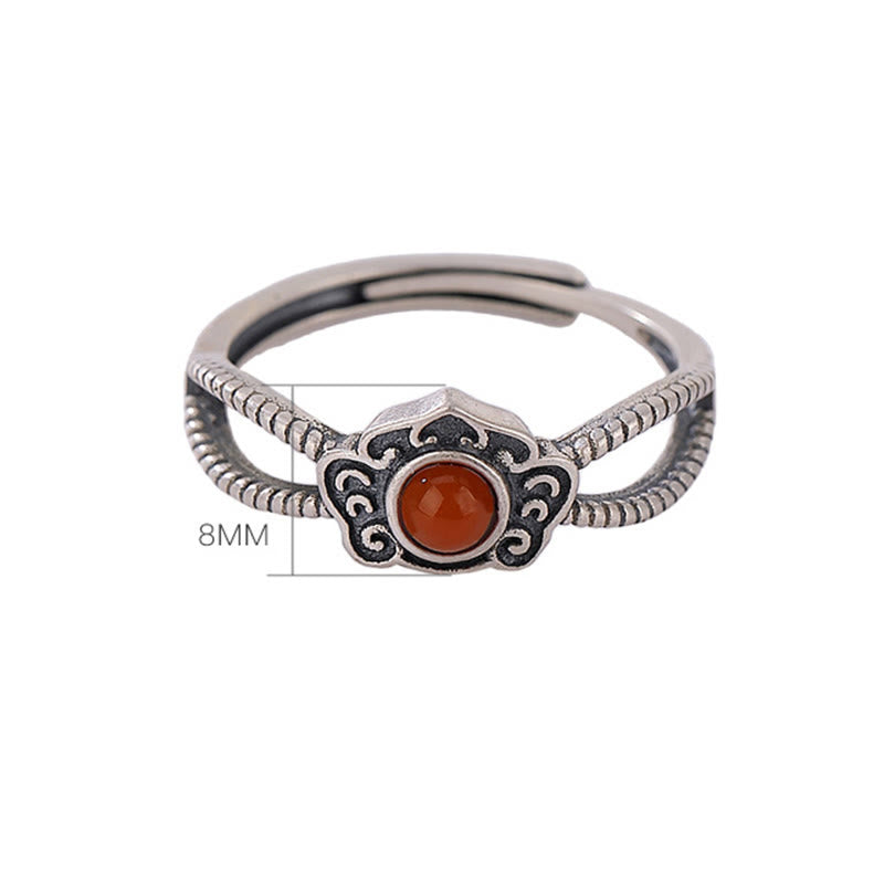 Anillo de pensamiento lógico con cuentas de ágata roja de plata de ley 925 con Buddha Stones