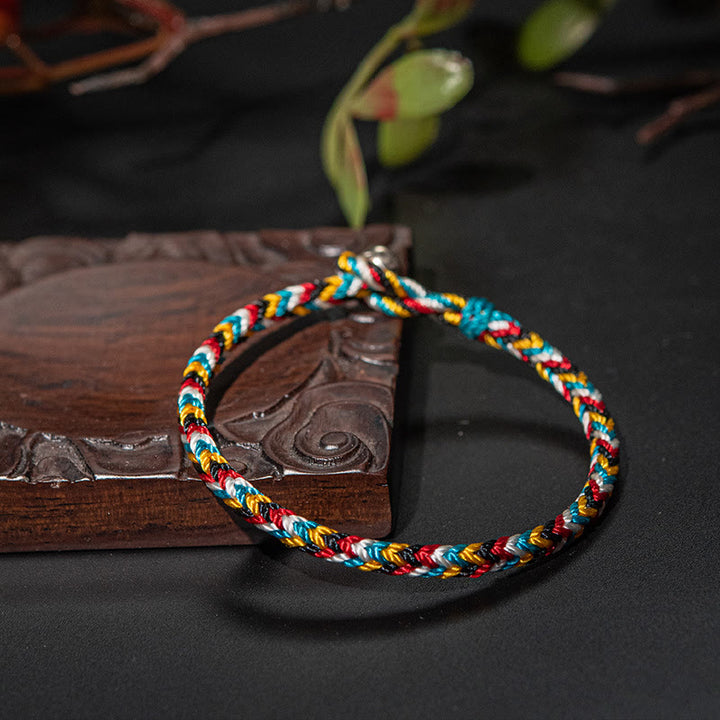 Pulsera de cuerda trenzada de protección de hilo de cinco colores hecha a mano con Buddha Stones Tíbet - image 2