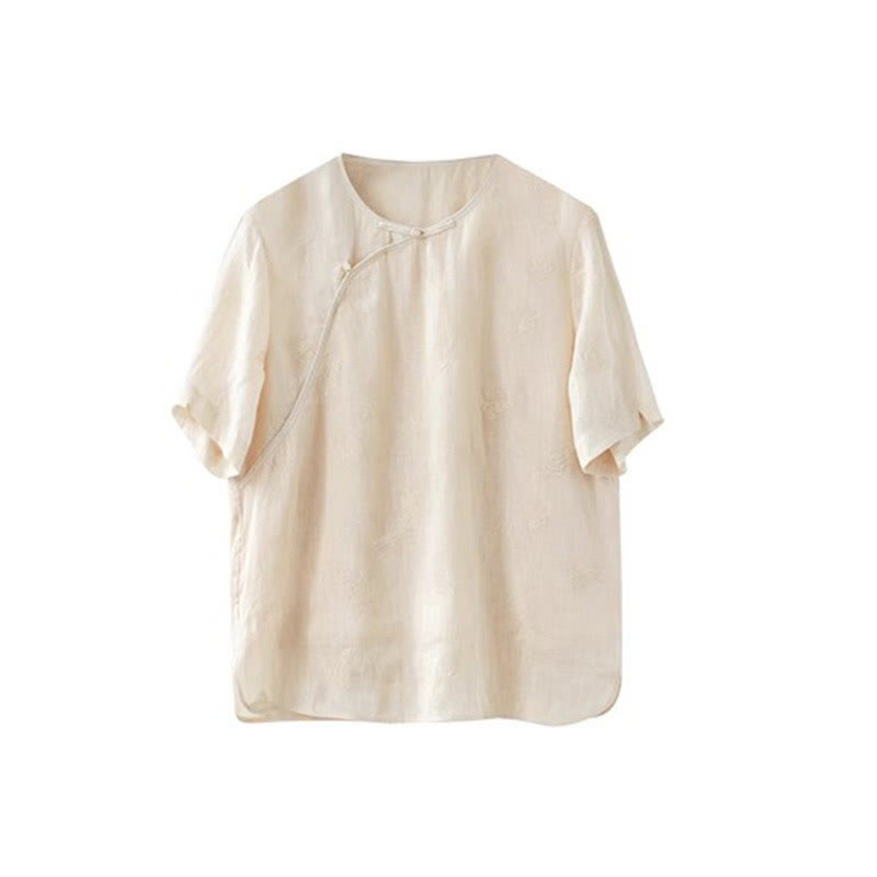 Blusa suelta de lino de ramio con Buddha Stones , camisa de manga corta, Top de estilo chino