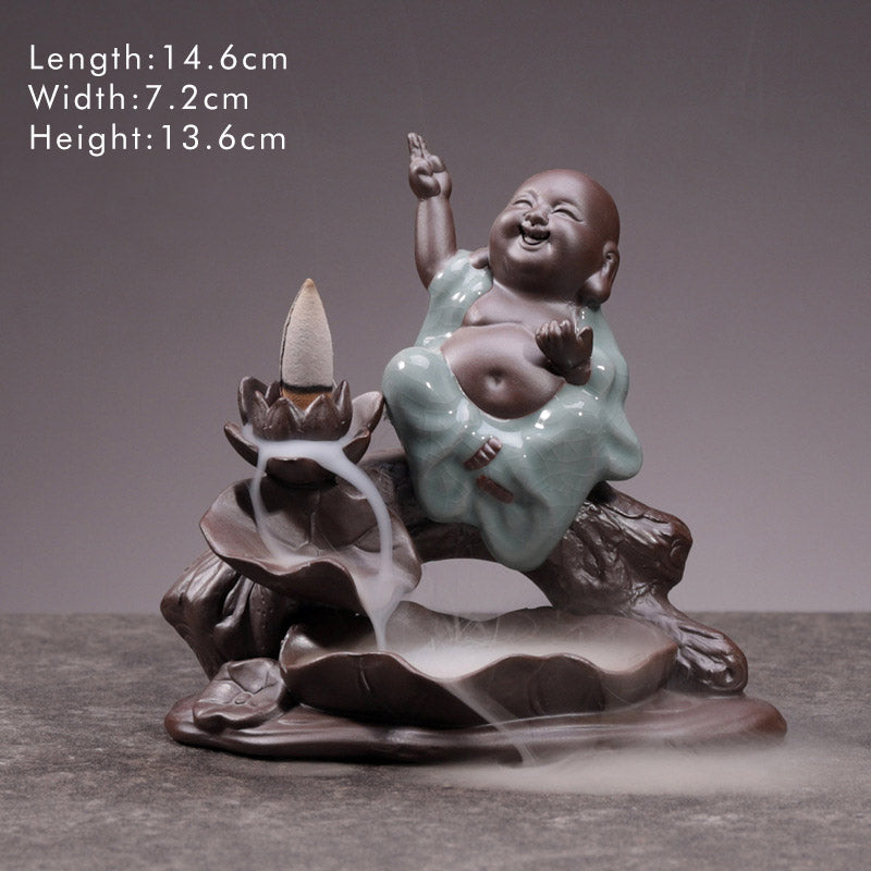 Quemador de incienso con bendición de loto de cerámica, Buddha Stones , pequeño monje, decoración