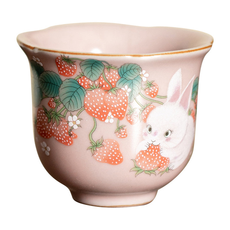 Taza de té de cerámica con diseño de flor de conejo y fresa, Buddha Stones, taza de té de Kung Fu, 55ml
