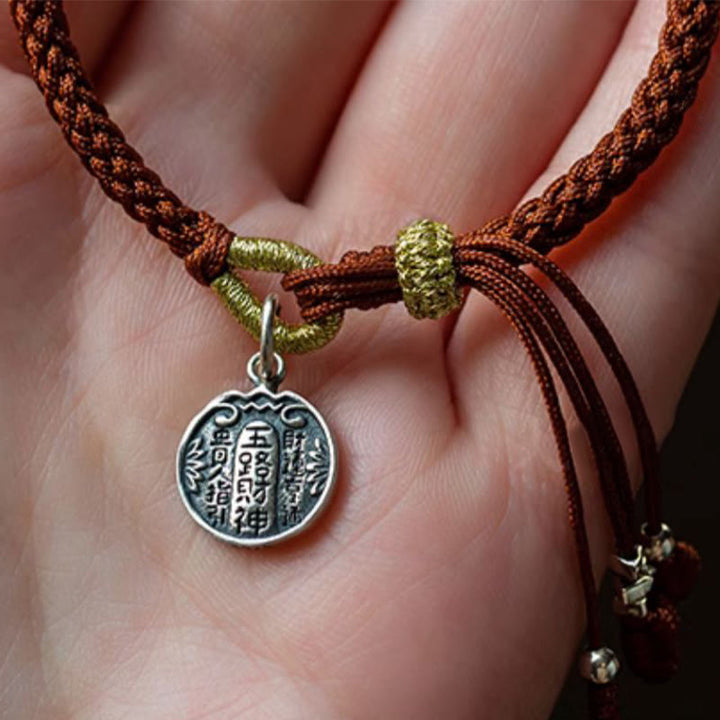 Pulsera trenzada de plata de ley 925 hecha a mano con Buddha Stones , cinco direcciones, dioses de la riqueza, protección de la suerte