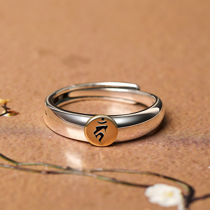 Anillo de paz de Buda Natal con Buddha Stones de Buda tibetanas Om Mani Padme Hum talladas del zodíaco chino