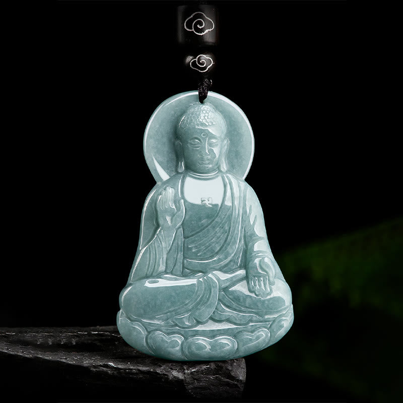 Buddha Stones Amitabha Buda Natural Jade Lotus Amuleto Compasión Cadena Collar Colgante - image 5