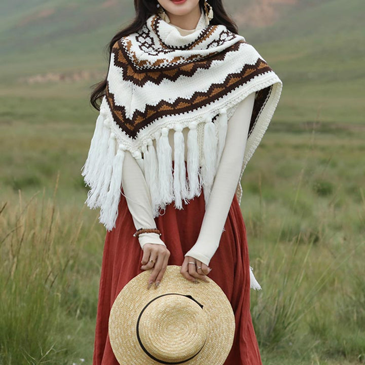 Mantón triangular tibetano con Buddha Stones, borlas a rayas, bufanda de viaje acogedora para invierno