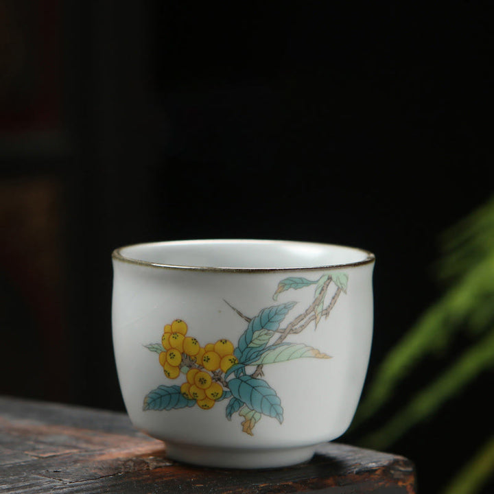 Taza de té de cerámica con Buddha Stones , níspero, lichi, paisaje nevado, uva, manzana, taza de té de Kung Fu