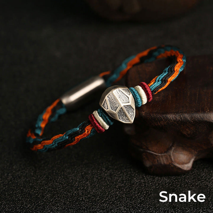 Pulsera de cuerda con nudo de reencarnación colorida, protección del zodiaco chino, Año del Dragón, plata de ley 999 hecha a mano con Buddha Stones