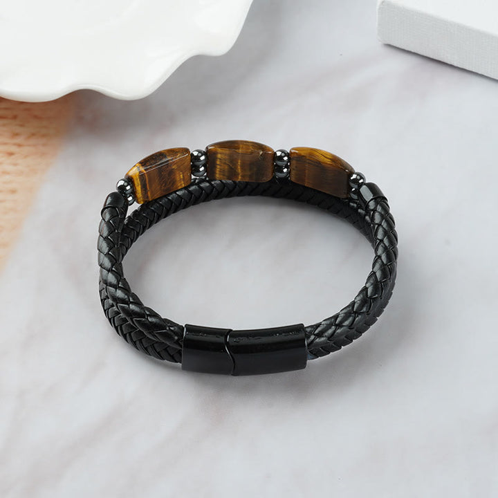 Pulsera de cuero con hebilla magnética y protección de ojo de tigre natural con Buddha Stones