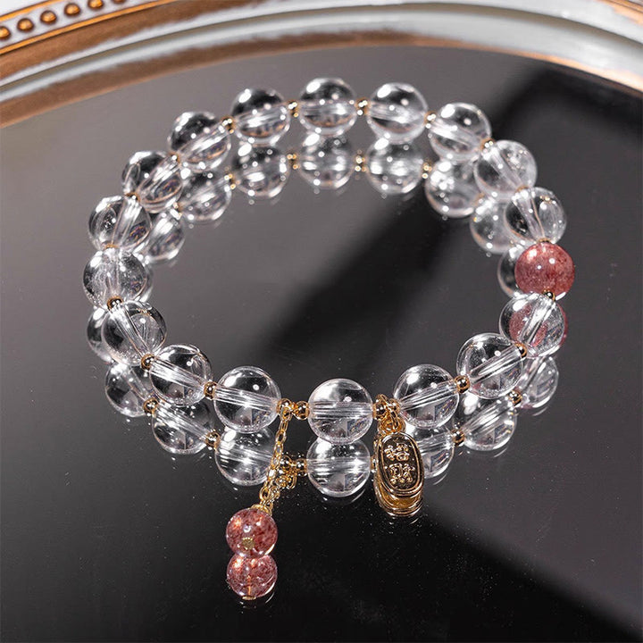 Pulsera con dijes de fortuna, Buddha Stones, cristal blanco, cuarzo fresa, curación, atracción