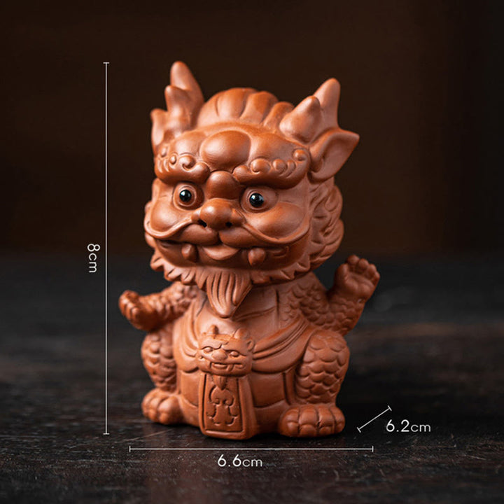 Buddha Stones, dragón de la suerte, riqueza, té, mascota, figura decorativa de arcilla púrpura, decoración - Pequeño Rey Dragón-Marrón 6,6*6,2*8 cm - image 2
