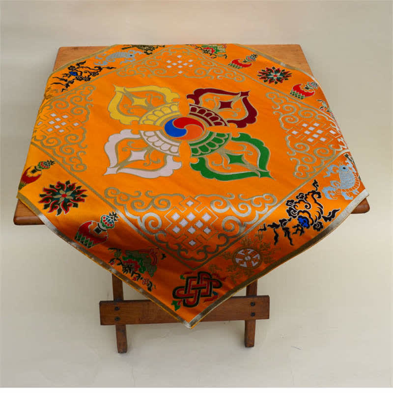 Tapete para altar de oración con nudo sin fin, tapete para meditación curativa, 8 símbolos auspiciosos, camino de mesa