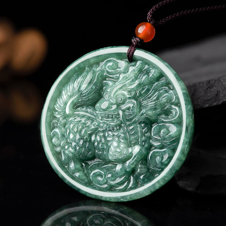 Collar con colgante de cadena de abundancia Kirin de jade natural con Buddha Stones