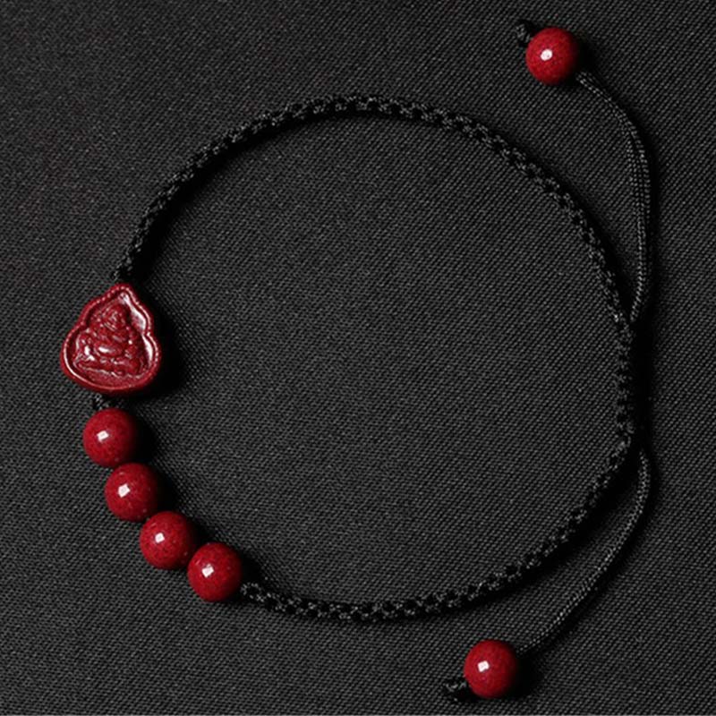 Pulsera de cuerda de bendición de cinabrio de Avalokitesvara de Buda sonriente con Buddha Stones