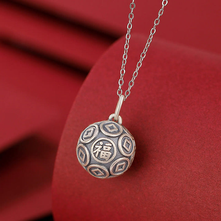 Collar con colgante de cadena de plata de ley 990 con diseño de moneda de cobre con diseño de Buddha Stones