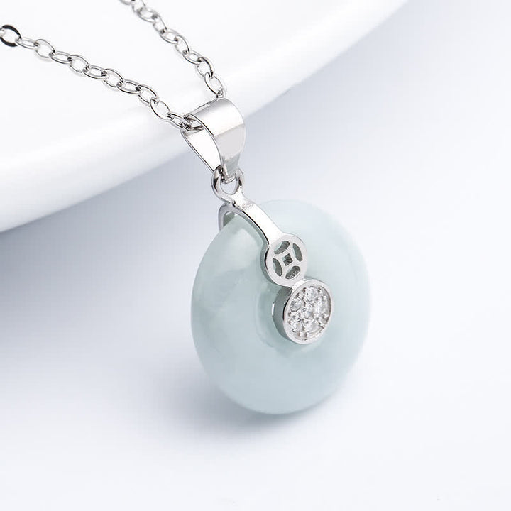 Colgante de plata de ley 925 con hebilla de la paz, moneda de jade, suerte
