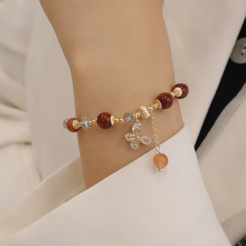 Pulsera con dije de mariposa de Cuarzo rutilado, cristal de arco iris, Fu Lu Shou Natural, Buddha Stones