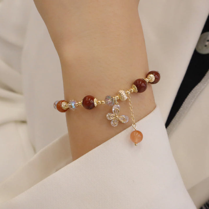 Pulsera con dije de mariposa de Cuarzo rutilado, cristal de arco iris, Fu Lu Shou Natural, Buddha Stones