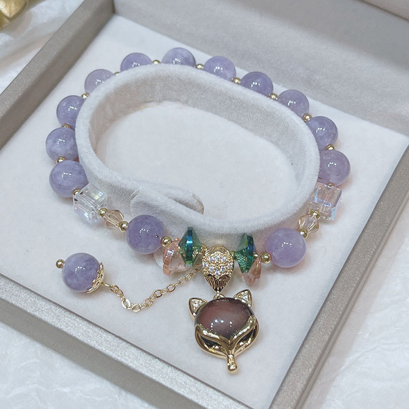 Pulsera de la felicidad con dije de zorro de jade púrpura natural con Buddha Stones