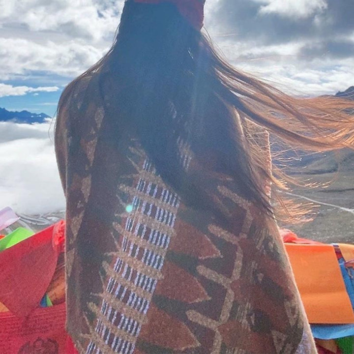 Mantón tibetano de Buddha Stones , patrón de geometría clásico, bufanda de viaje acogedora para invierno