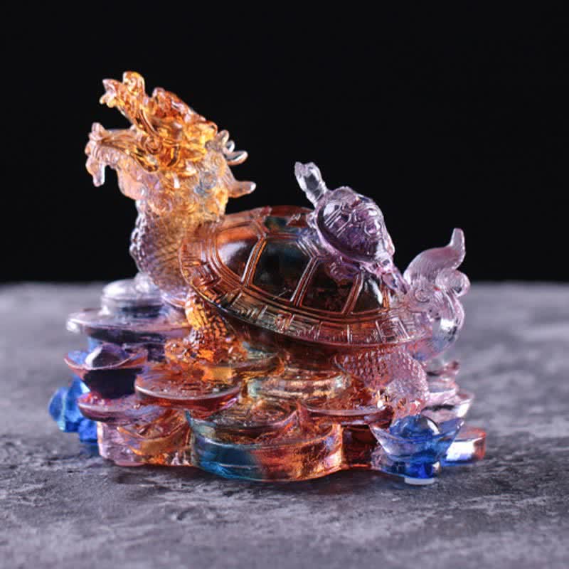 Buddha Stones Feng Shui, monedas de tortuga dragón hechas a mano, pieza de arte de la suerte de cristal Liuli, decoración para el hogar y la Oficina
