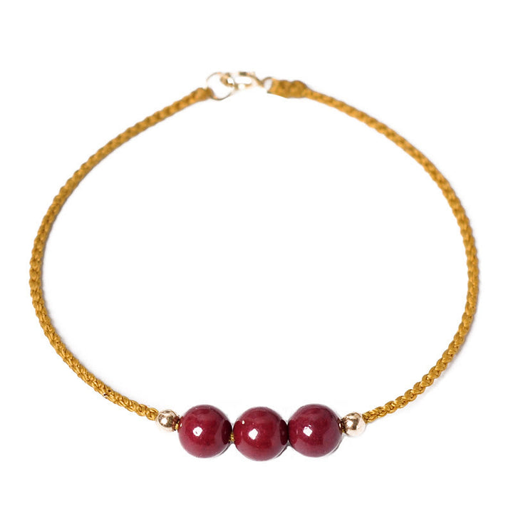 Pulsera trenzada con cadena de bendición de cinabrio natural chapada en oro de 14 quilates con Buddha Stones