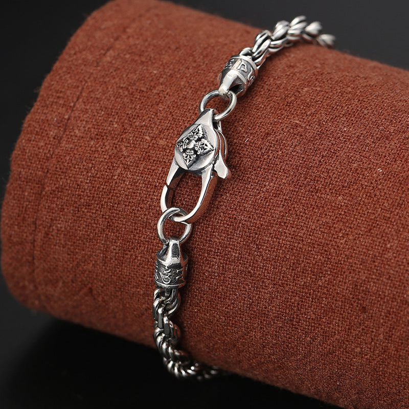 Pulsera de plata de ley 925 con Buddha Stones , Om Mani Padme Hum del Tíbet, doble Dorje Vajra, diseño trenzado, paz y amor