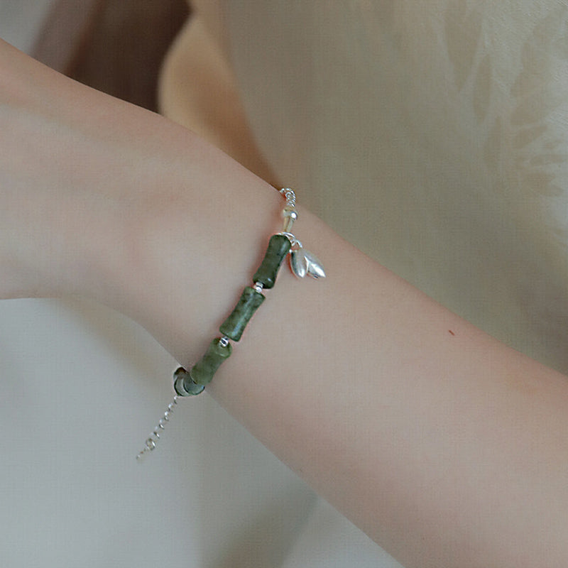 Pulsera de la suerte con diseño de bambú y peridoto de plata de ley 925 con Buddha Stones