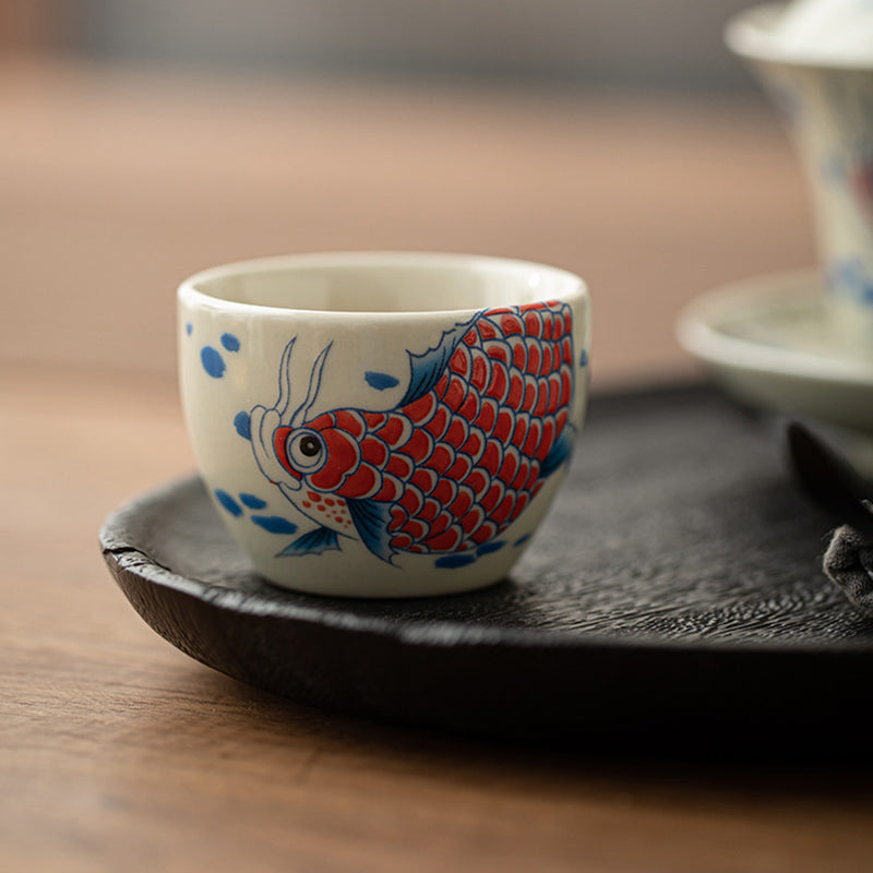 Taza de té de Buddha Stones, pez Koi, Arowana, peonía, girasol, taza de té de Kung Fu, 60ml