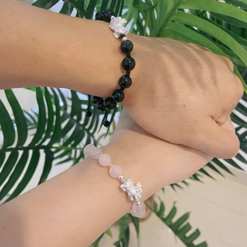 Pulsera de fuerza PiXiu con Buddha Stones, obsidiana negra natural, ojo de gato, cristal rosa - image 11
