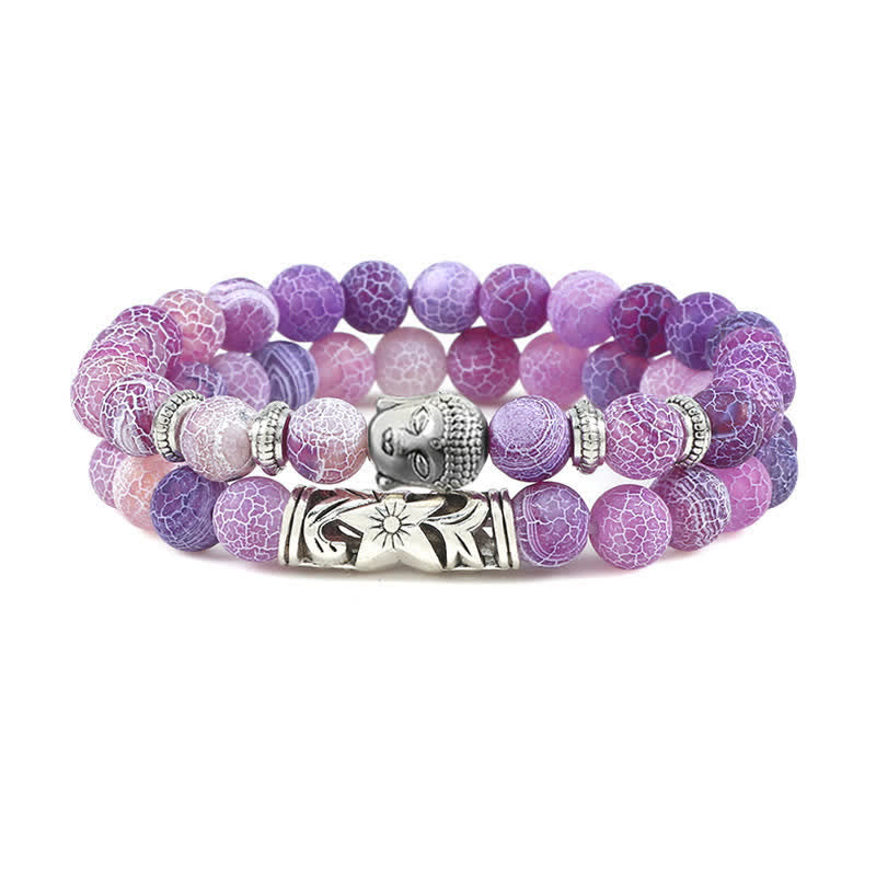 Pulsera de protección de Buda de ágata de cristal Natural, 2 uds., Buddha Stones