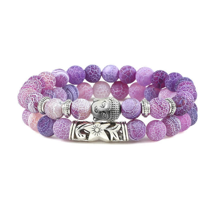 Pulsera de protección de Buda de ágata de cristal Natural, 2 uds., Buddha Stones