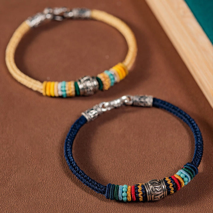 Pulsera trenzada de pureza Om Mani Padme Hum tibetana de plata de ley 925 hecha a mano con Buddha Stones