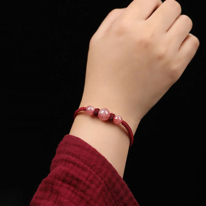 Pulsera tobillera con Buddha Stones, cristal de cuarzo, fresa Natural, amor, hilo rojo